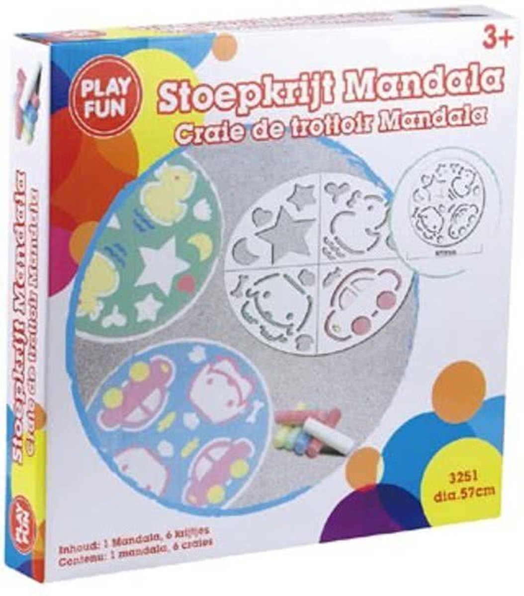 PLAYFUN | Stoepkrijt Set: Mandala Inclusief 6 Stoepkrijtjes + Teken Sjabloon !